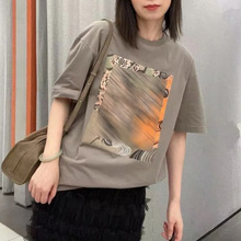 现货  江南系女装2025秋季新款简约宽松花卉印花短袖T恤小上衣