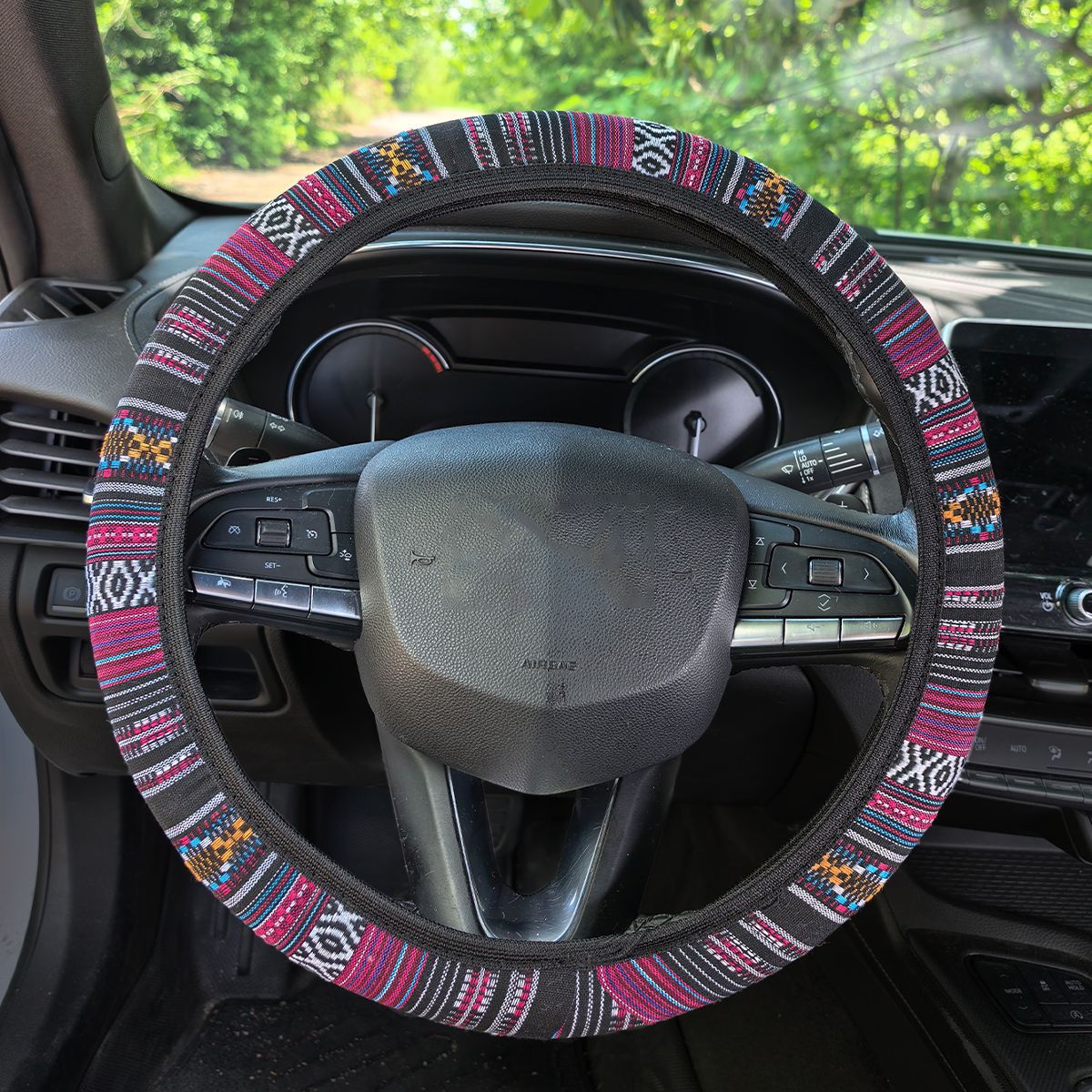 Ethnic-style linen car steering wheel cover without inner ring, elastic strap handle cover, AliExpress cross-border Amazon