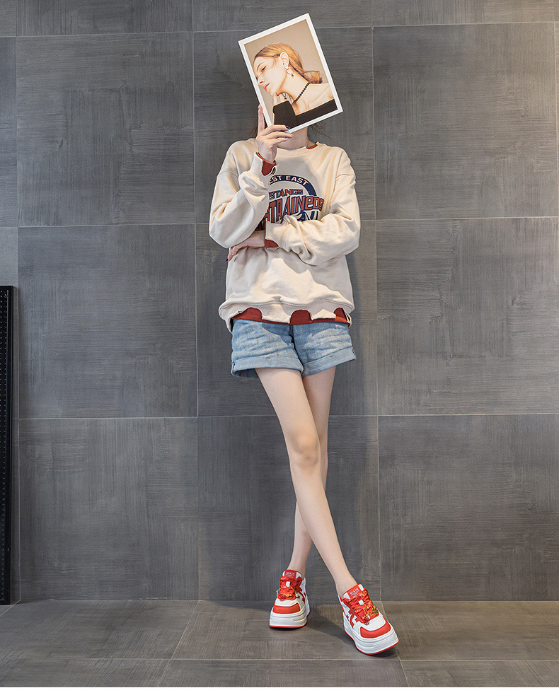 Giày sneaker nữ đế dày tăng chiều cao phong cách thể thao — M2963 màu đen, M2963 màu trắng, M2963 màu đỏ chi tiết 17