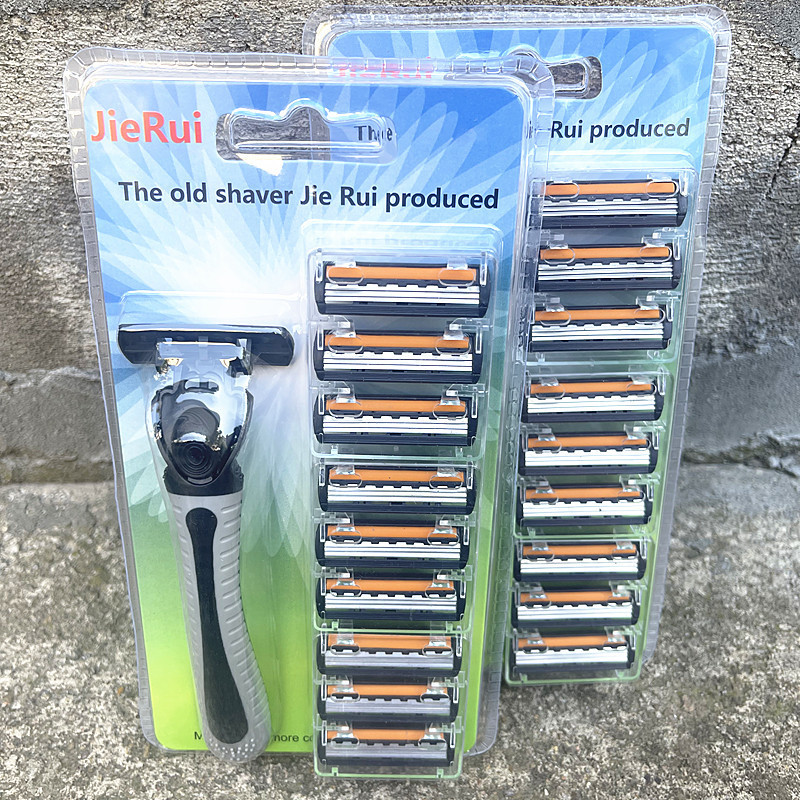 Cross-Border Supply Three-Layer Stainless Steel Razor Blades Old-Fashioned Manual Razor for Men Shaving Beard 1 Handle 9 Blades