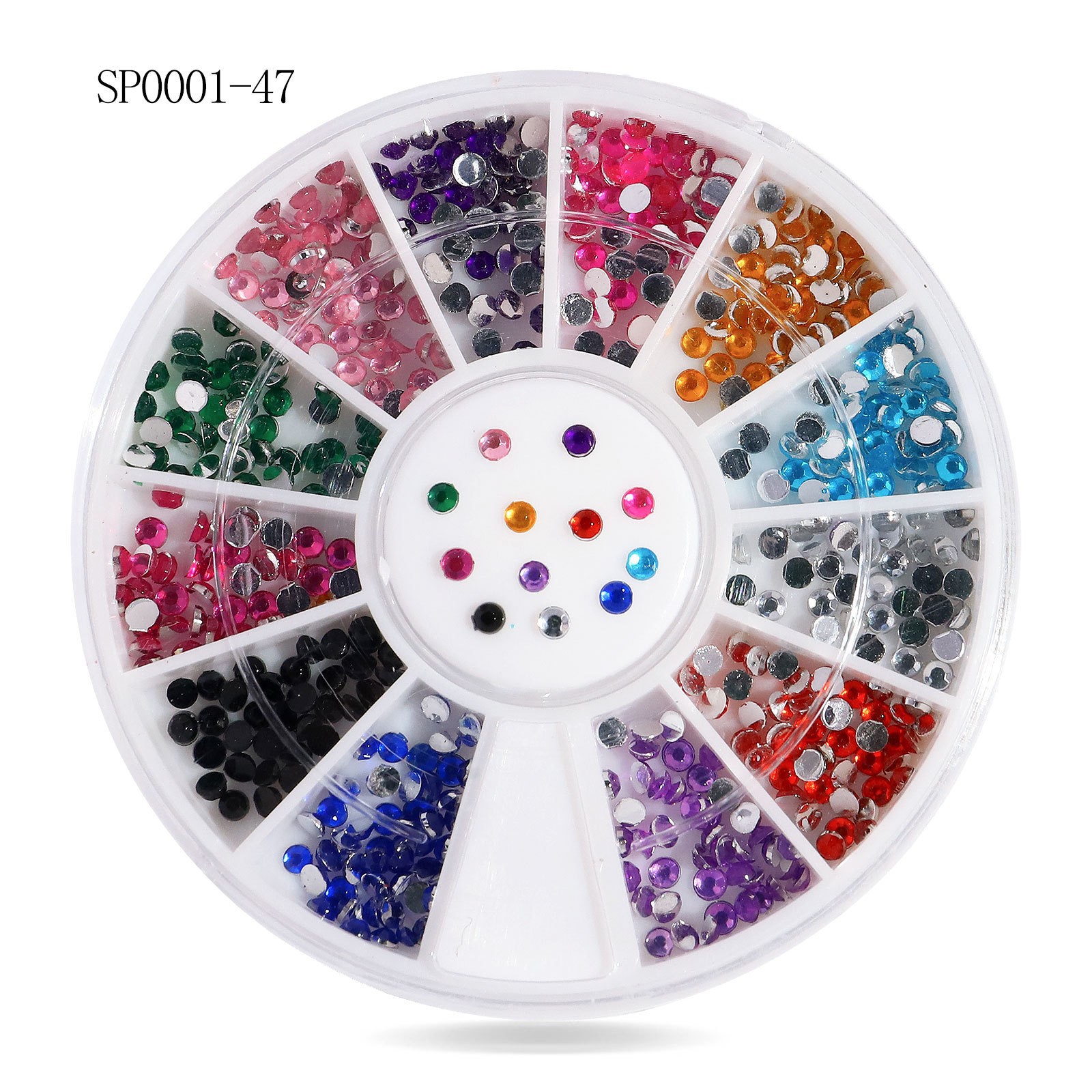 Joyería de uñas transfronteriza de uñas de aleación de color mágico plano Diamante de forma especial blanco AB rhinestone joyería 12 rejilla giratoria al por mayor