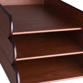 文件盘三层木质桌面办公用品抽屉式书房收纳胡桃木多层抽拉文件盒