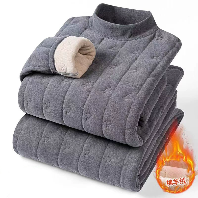 [Четырехслойная утолщенная овечья шерсть] Осенне-зимний комплект домашней одежды для мужчин и женщин, термобелье, пуловеры и пижамы для людей среднего и старшего возраста.