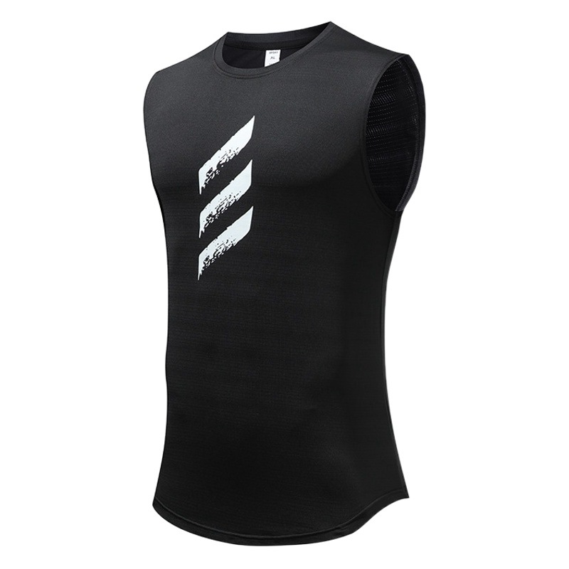 Summer New Trendy Men's Pullover Round Neck Mesh Bottoming Shirt Sports Fitness Top Sleeveless Vest Quick-Drying