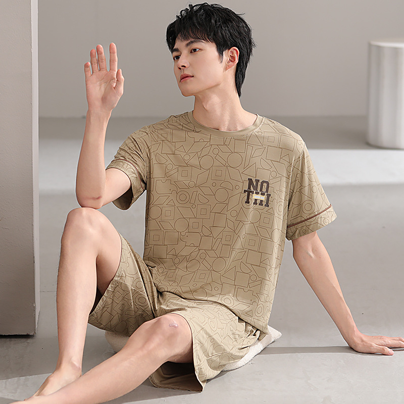 Pijamas de hombre modales, pantalones cortos de mangas cortas de verano, ropa delgada para el hogar juvenil, 2025 nuevo conjunto