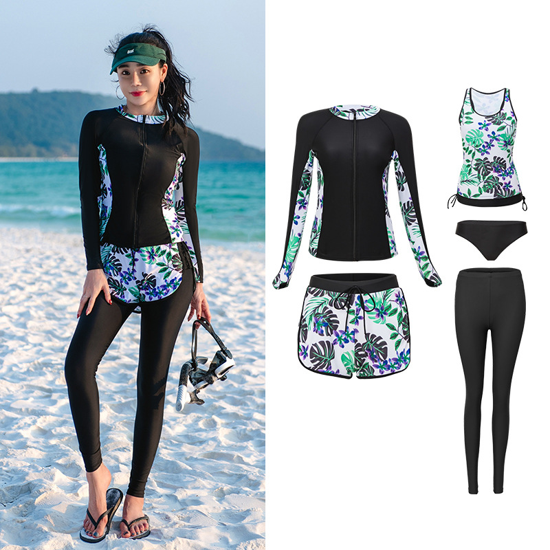 2024 New Japanese and Korean Surfing Suits, Wetsuits, Zipper Swimsuits, Sun Protection Women's Vests, Long-Sleeved Five-Piece Swimsuits