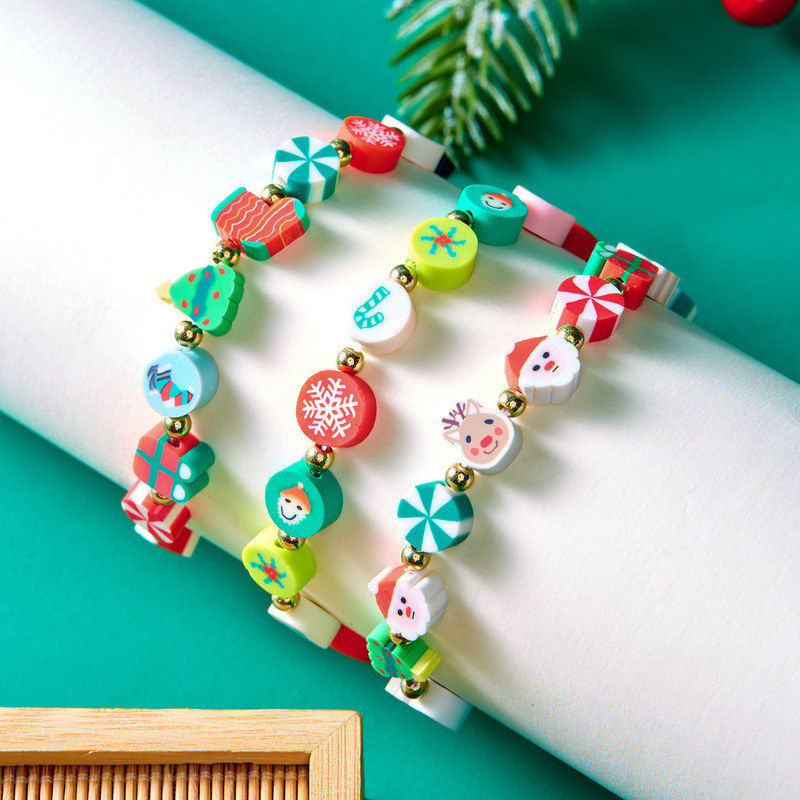 欧米のクロスボーダーのクリスマスの要素のブレスレットの女性の人気のクリスマスの贈り物の数珠はクリスマスの色の手のアクセサリーを合わせます。|undefined