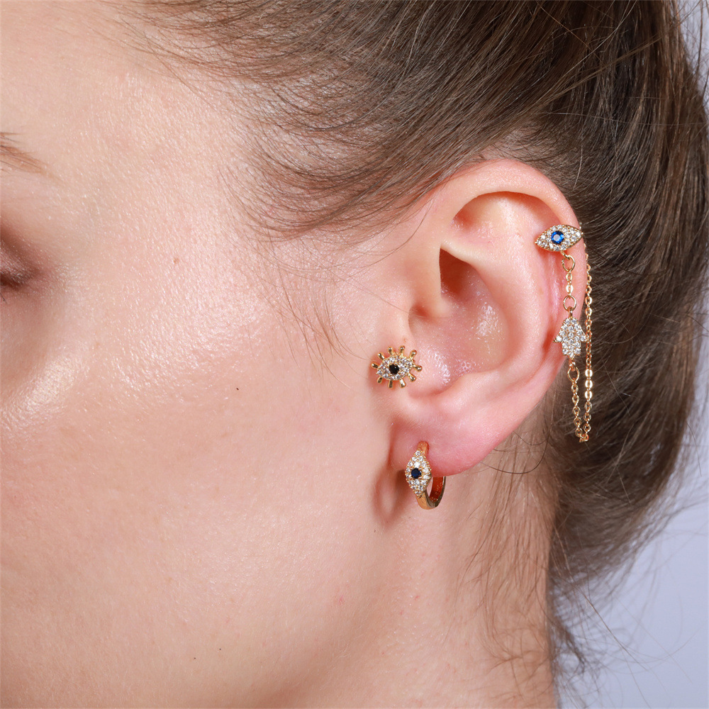 fashion devil eye palm chain fashion butterfly copper inlaid zircon buckle earrings