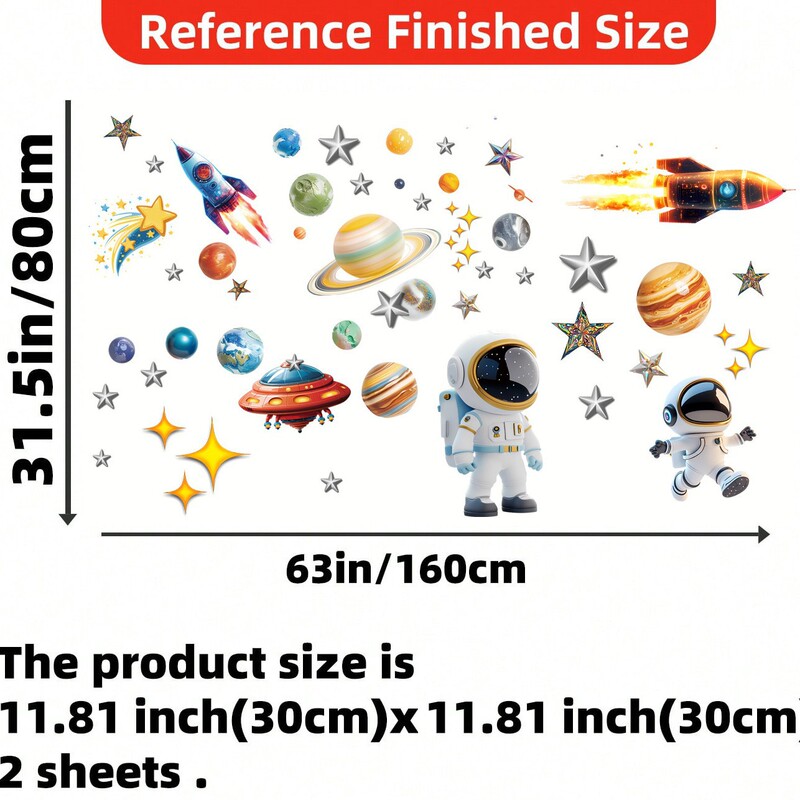 太陽系子供用ウォールステッカー宇宙飛行士スターUFO惑星宇宙船ウォールステッカー男の子と女の子の部屋用|undefined