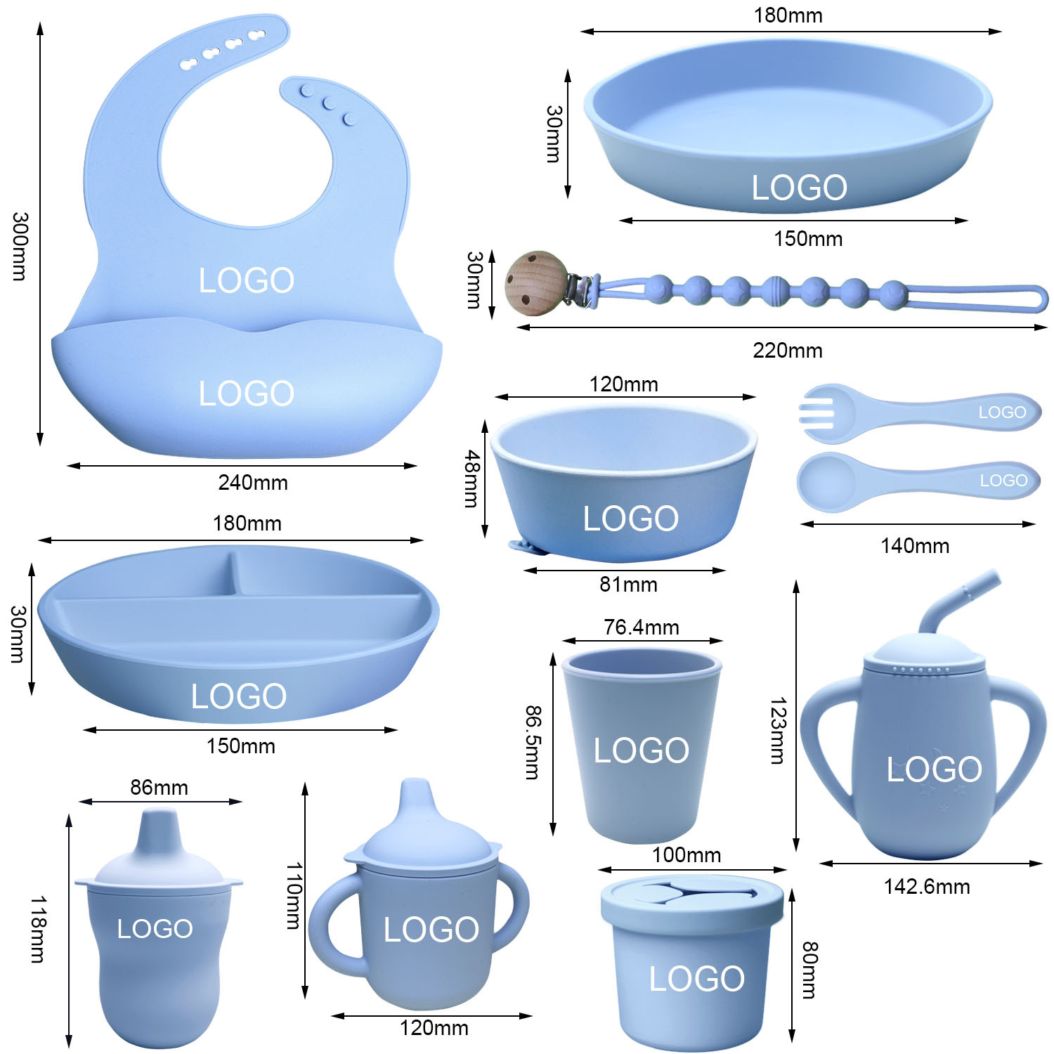 Alimentación transfronteriza vajilla de silicona placa tenedor cuchara de silicona traje de comida bebé traje de bebé conjunto de 10 piezas