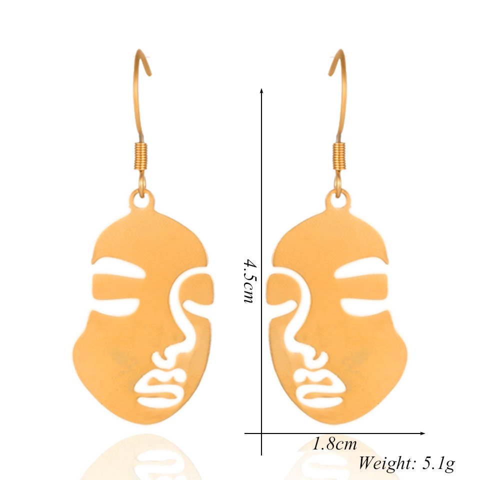 Einfache Drei Dimensionale Hohle Abstrakte Gesicht Edelstahl Ohrringe Großhandel Nihao Schmuck display picture 5