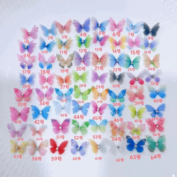 2cm 100 Double-layer Butterfly with Diamond Double-layer Stereo Tulle Mesh Butterfly diy Nail Art Face Beauty Decoration.