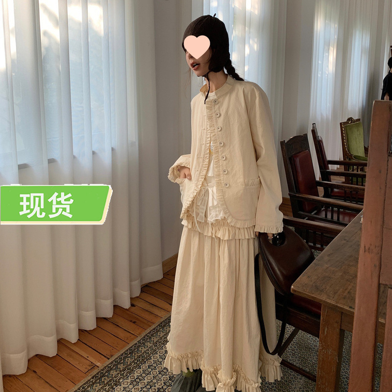 le rouge周美美【27号晚8点新品】百褶花边立领外套木耳边半裙|undefined