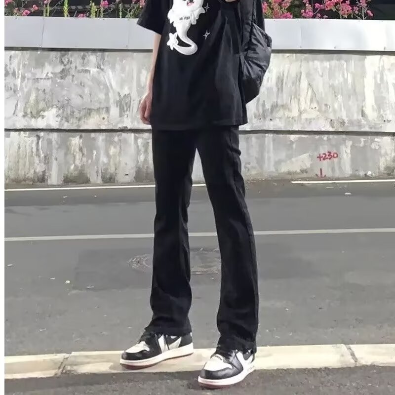 Vaqueros vintage desgastados, marca de moda de otoño para hombres, pantalones anchos de trapeador sueltos rectos y guapos de la calle alta americana