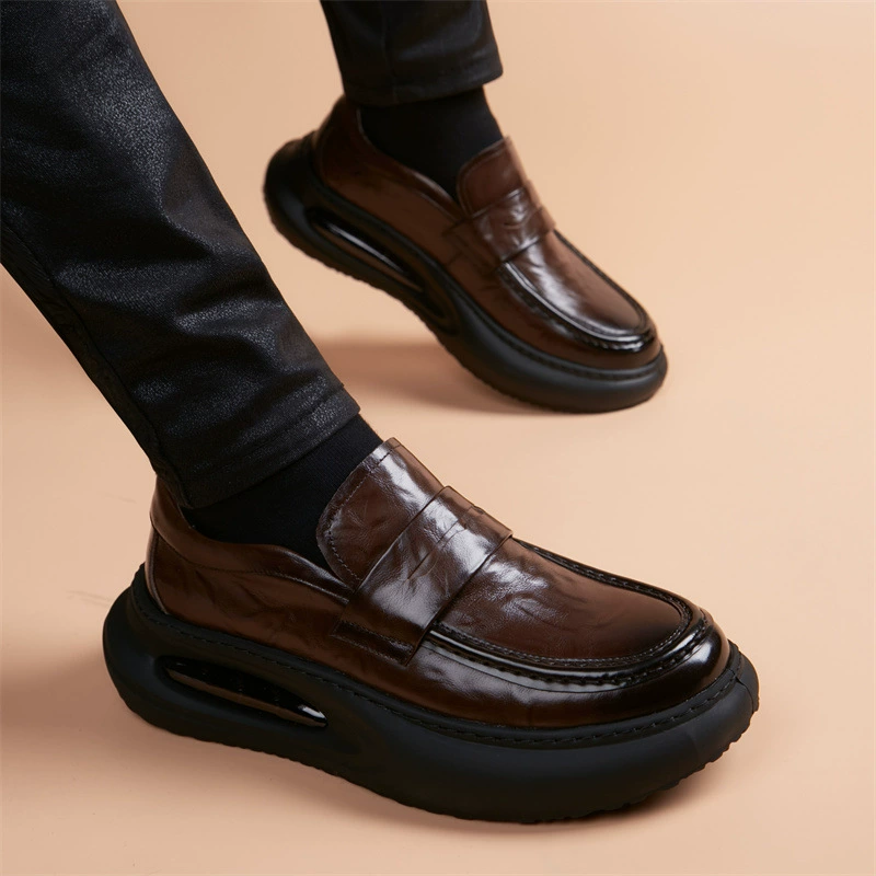 Мягкая подошва, стельки, обувь, мужские высокиеShock-absorbing shoes for leisure for leather shoes English style platform, genuine leather