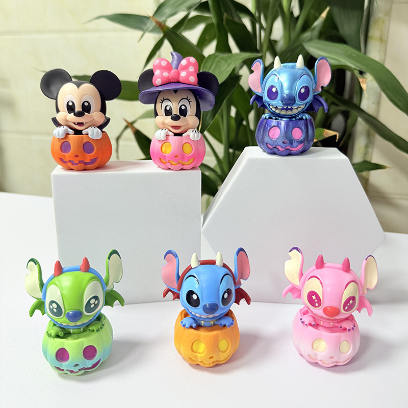8.5cm ミッキーマウスとステッチ パンプキンシリーズ ハロウィンギフト PVC製トレンディドール6個入りテープ付き|undefined