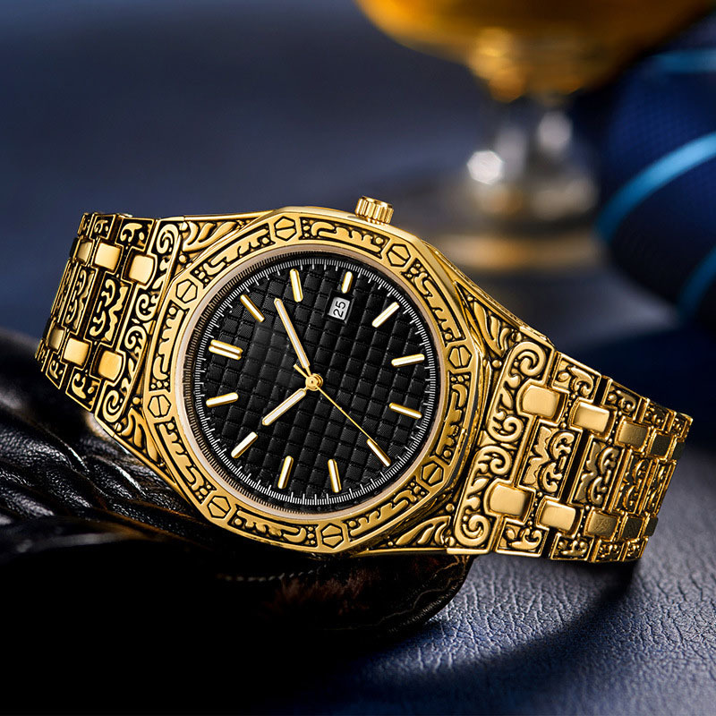 Orologio da uomo d'affari con cinturino in acciaio al quarzo modellato, stile classico, personalità della moda_voghion.com