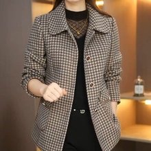 一件代发2025秋季新款时尚翻领格子洋气中年妈妈装小西装外套上衣