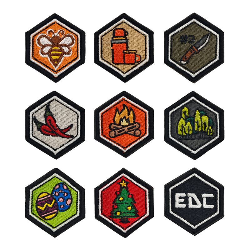 Mini Hexagonal Full Embroidery Velcro Outdoor Campfire Forest Badge Embroidery Cloth Patch EDCBackpack Patch
