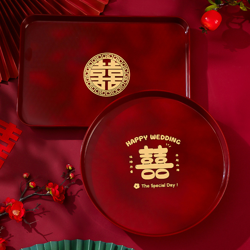 Red, festive wedding fruit and candy platter for the living room&mdash;perfect for toasting during ceremonies, engagement gift trays, and a complete collection of wedding essentials.