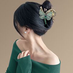 Qinghe Dieying~気質レトロ風刺繍蝶クリップ後頭部半結びシャーククリップヘアアクセサリーヘアツイスター