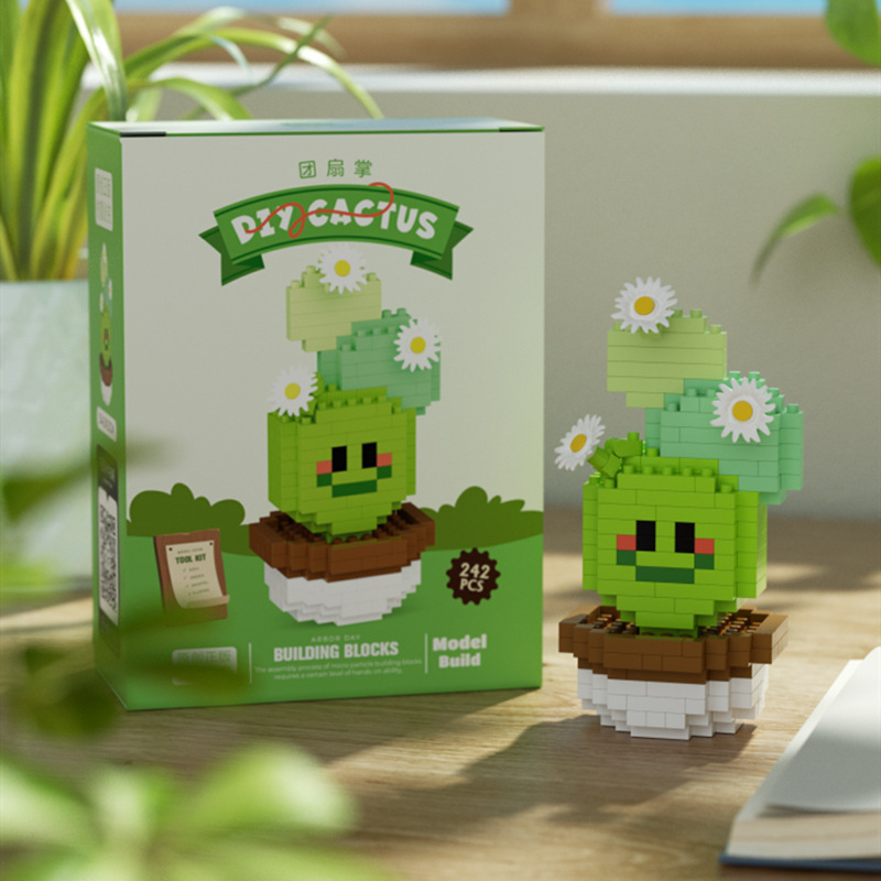 Compatible con la red alta cactus plantas suculentas escritorio decoración creativa para niños niñas ensamblaje juguetes bloques de construcción