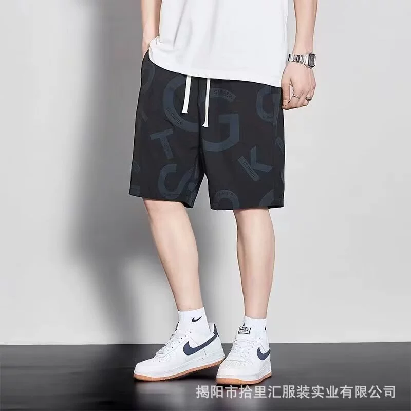 Men's summer silk thin shorts, quick dry basketball trousers for leisure, loose straight fit
