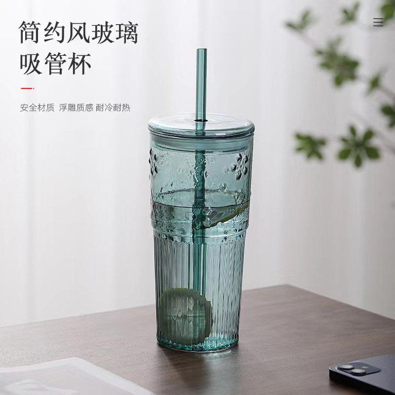 Taza de paja de niña DE ALTO aspecto taza de paja de vidrio creativo con tapa taza de té de leche taza de bebida fría de gran capacidad vaso
