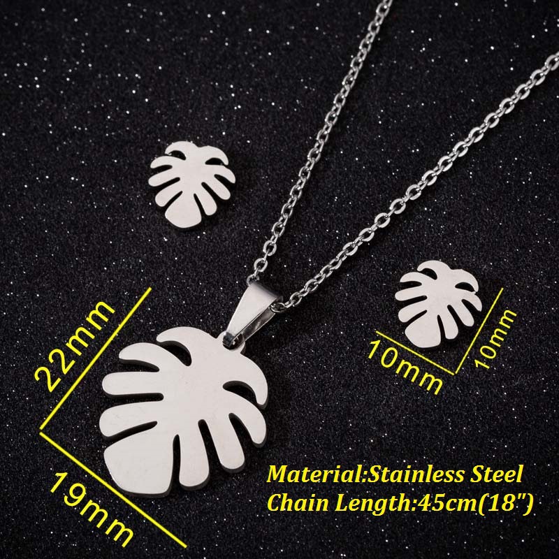 Fashion Style PVD Coated 18K Gold Real Gold Plated Leaves 201 Stainless Steel Fashion Waterproof Non Tarnish Earrings Necklace