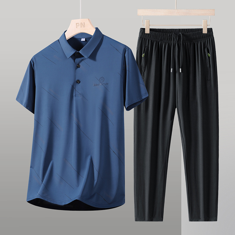 Traje casual de seda de hielo de mediana edad y ancianos de verano Traje de hombre de manga corta Traje de mediana edad y ancianos Traje de papá Camisa de polo de negocios de dos piezas image 11