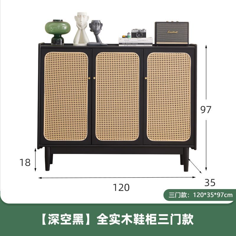 新しい無垢材靴キャビネット籐ドアチェリーウッドカラー小さなアパート玄関収納靴ラック玄関収納キャビネットシンプル