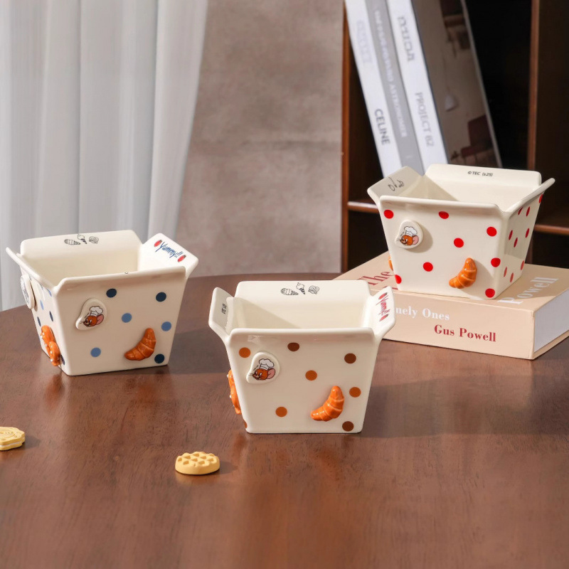 Gato y ratón tazón de cerámica doméstico nuevo tazón de ensalada de alto valor cuadrado dormitorio encantador regalo de papas fritas tazón de porcelana
