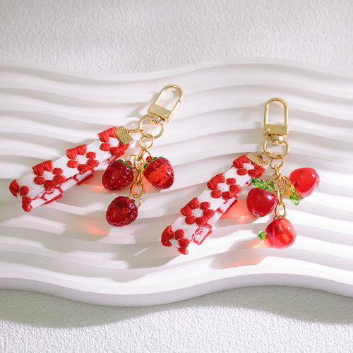 Summer new strawberry keychain ins small fresh simulation apple fruit earphone cover mobile phone case accessories pendant