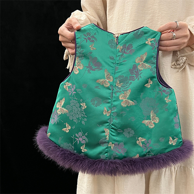 2025 invierno niñas estilo nacional satén chaleco jacquard bebé nuevo chaleco de hombro chino vestido cheongsam image 5