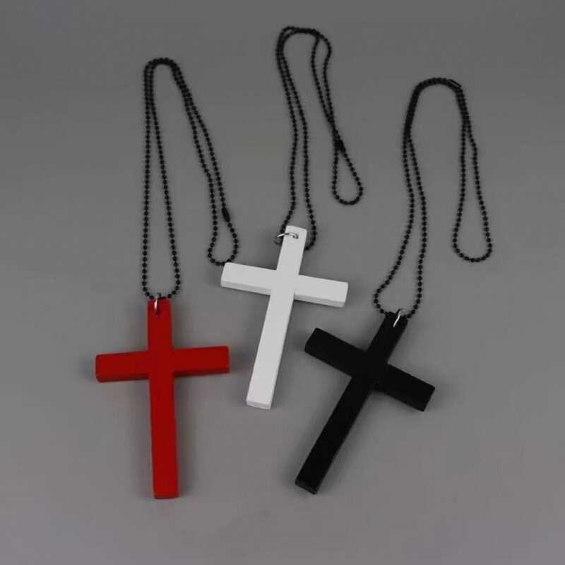Dark Retro Wooden Cross Necklace Female Y2K Subculture Gothic Punk Accessories Long Clavicle Chain