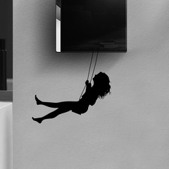 亞馬遜遜創意女孩盪鞦韆夜光開關貼裝飾牆貼客廳臥室插座自粘貼紙