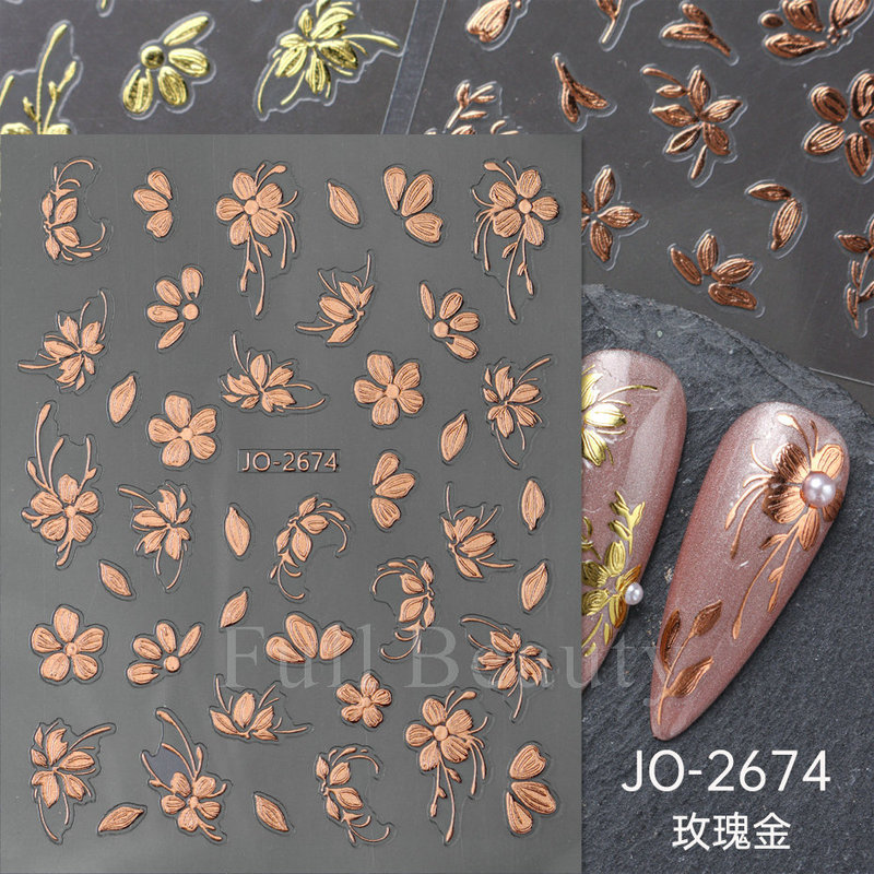 国境を越えた新しいネイルシールinsは手描きの金枝玉葉箔押し金の花のような花の花の爪をまねる|undefined
