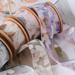Sheer lace embroidered floral fabric ribbon DIY bow hair accessory fresh flower packaging gift baking tie band clothing