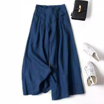 2023 свободная подвеска литературная хлопчатобумажная юбка с широкими ногами летние женские полулегкие и тонкие брюки с высокой талией