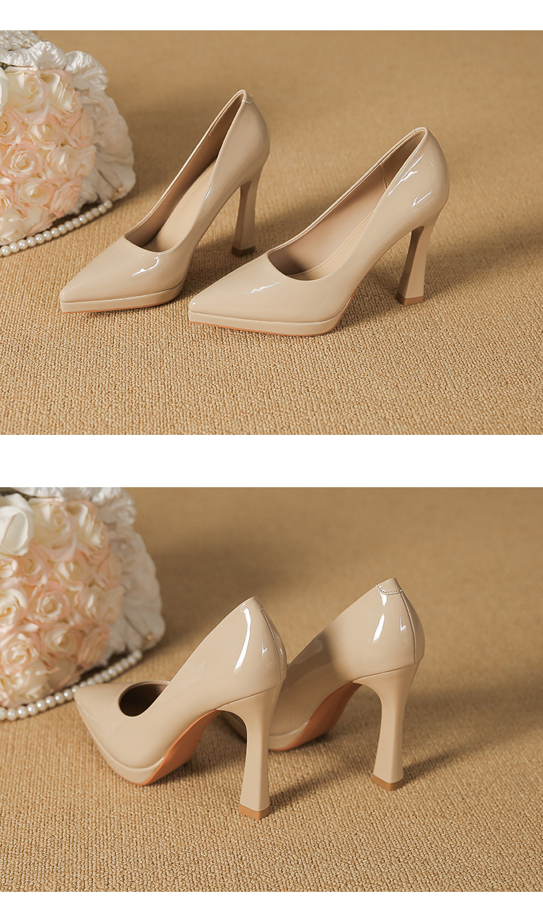 Giày cao gót mũi nhọn nữ miệng nông gót 12 cm — Màu nude-12cm chi tiết 11