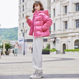 2025短款羽绒服90%白鸭绒套装冬季女柔软面包加厚保暖连帽外套