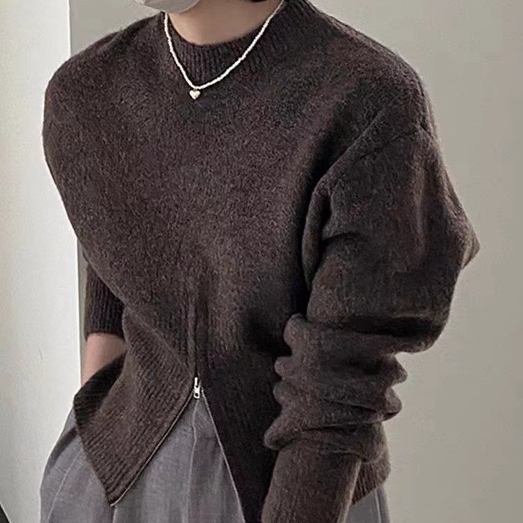 Women's Pullover Round Neck Split Hem French Style Autumn Winter_voghion.com