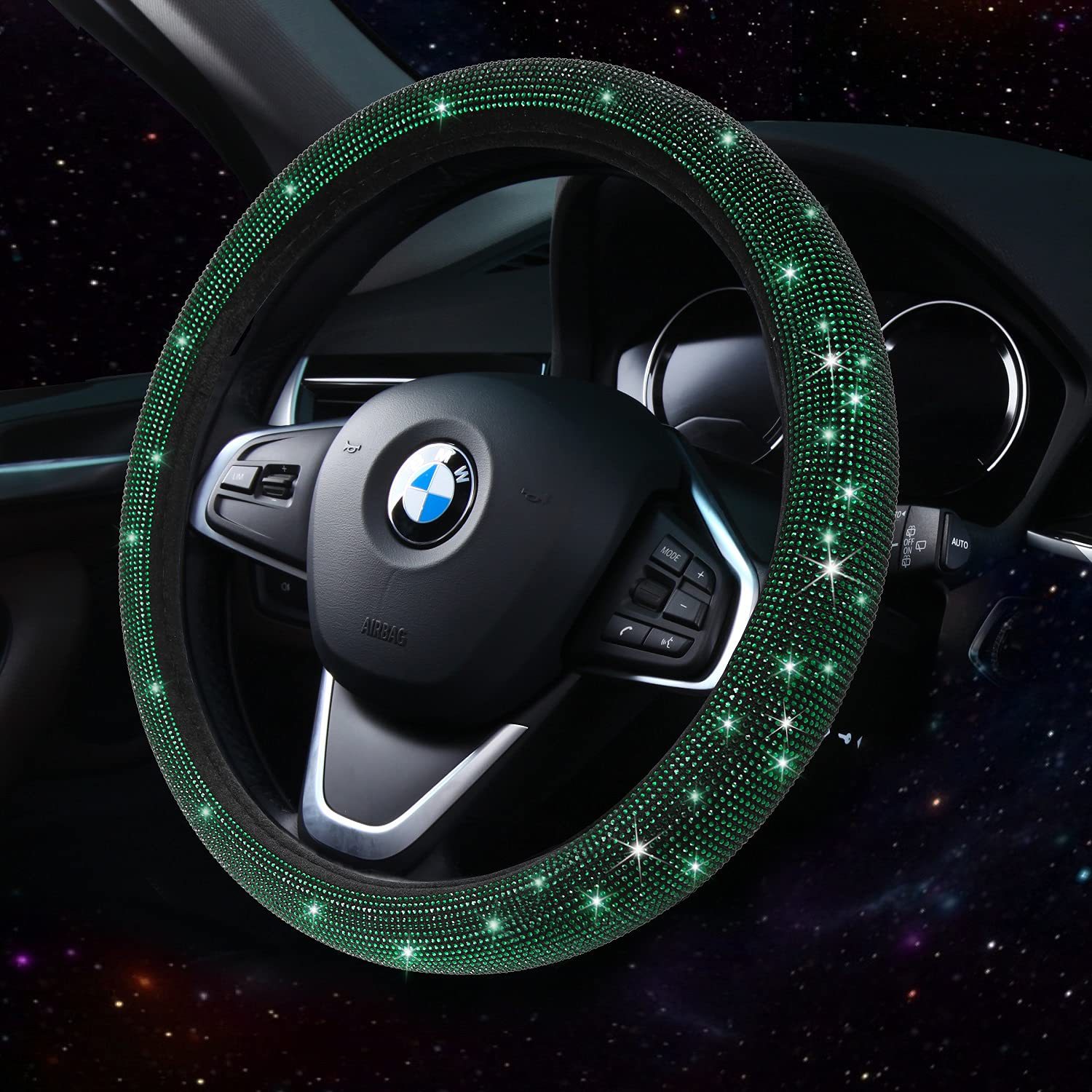 New Fashionable Full-Diamond Car Steering Wheel Cover for Women, Universal Crystal Flash Diamond Anti-Slip Handlebar Cover for All Seasons