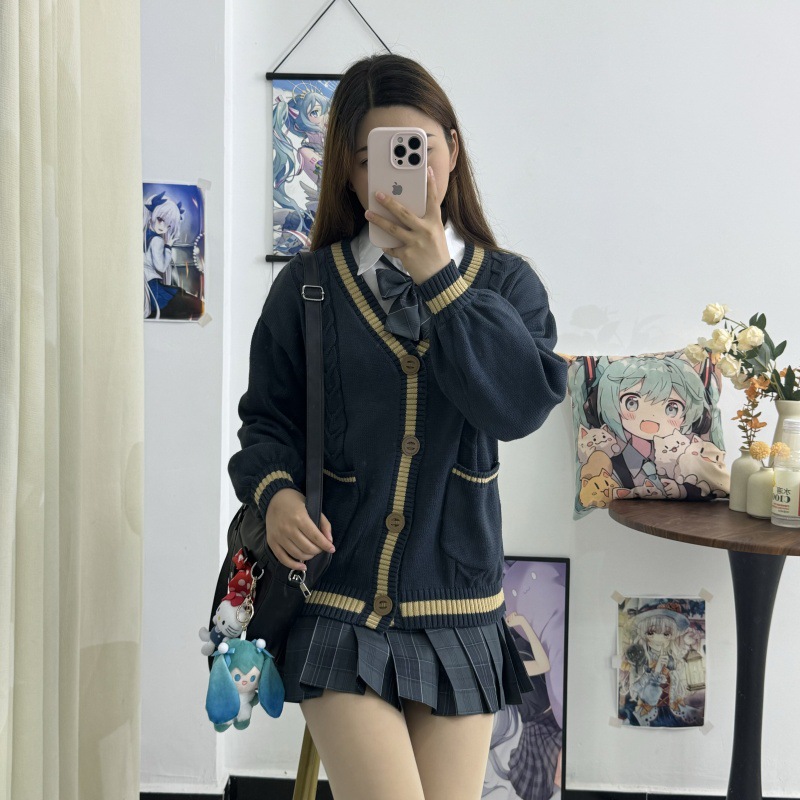 오리지널 JK 스웨터 카디건 긴 소매 스웨터 니트 스웨터 스파이크 사쿠라 데이 부서 대학 스타일 학교 가을 및 겨울 학생 유니폼 여성