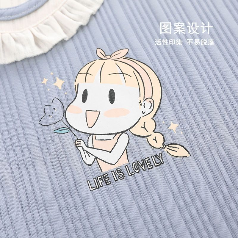 100% pijamas de algodón de las mujeres primavera y otoño traje de manga larga 2023 nuevo suelta más tamaño Otoño e Invierno Delgado homewear