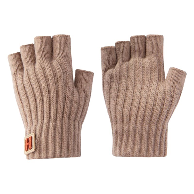 Guantes de otoño e invierno de los hombres de punto caliente a prueba de frío medio dedo aprendizaje montar ocio al aire libre simple moda coreano versátil estudiante
