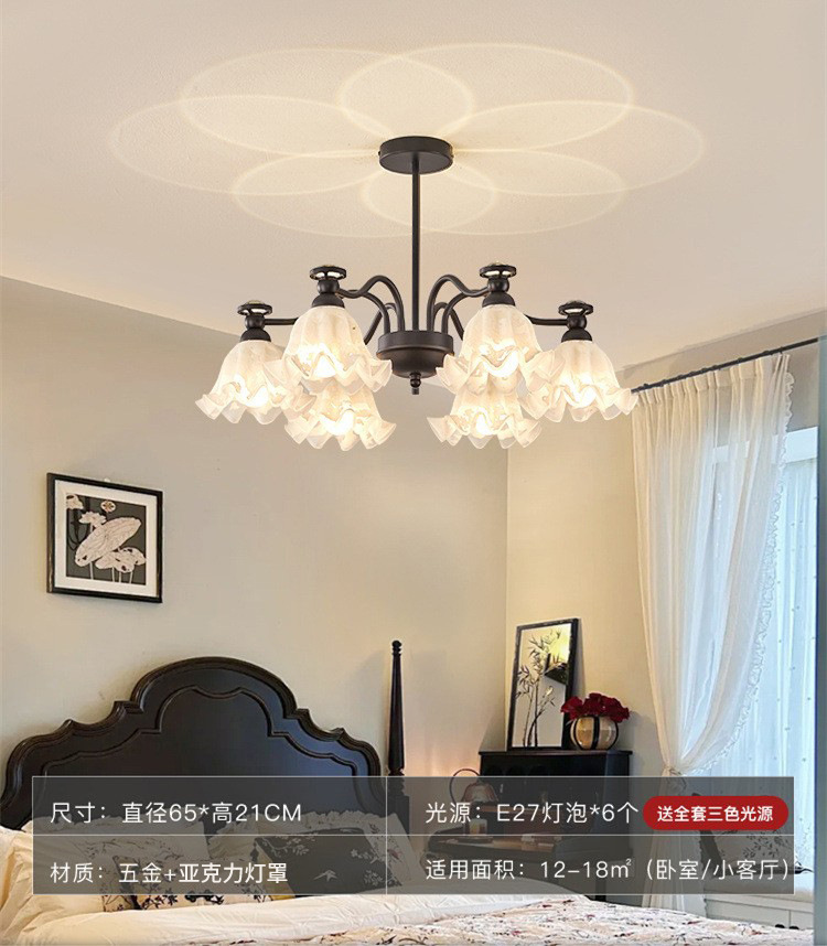 Lámpara de viento retro americana medieval pastoral orquídea flores lámpara de sala de estar negro dormitorio principal lámpara de comedor iluminación de atmósfera