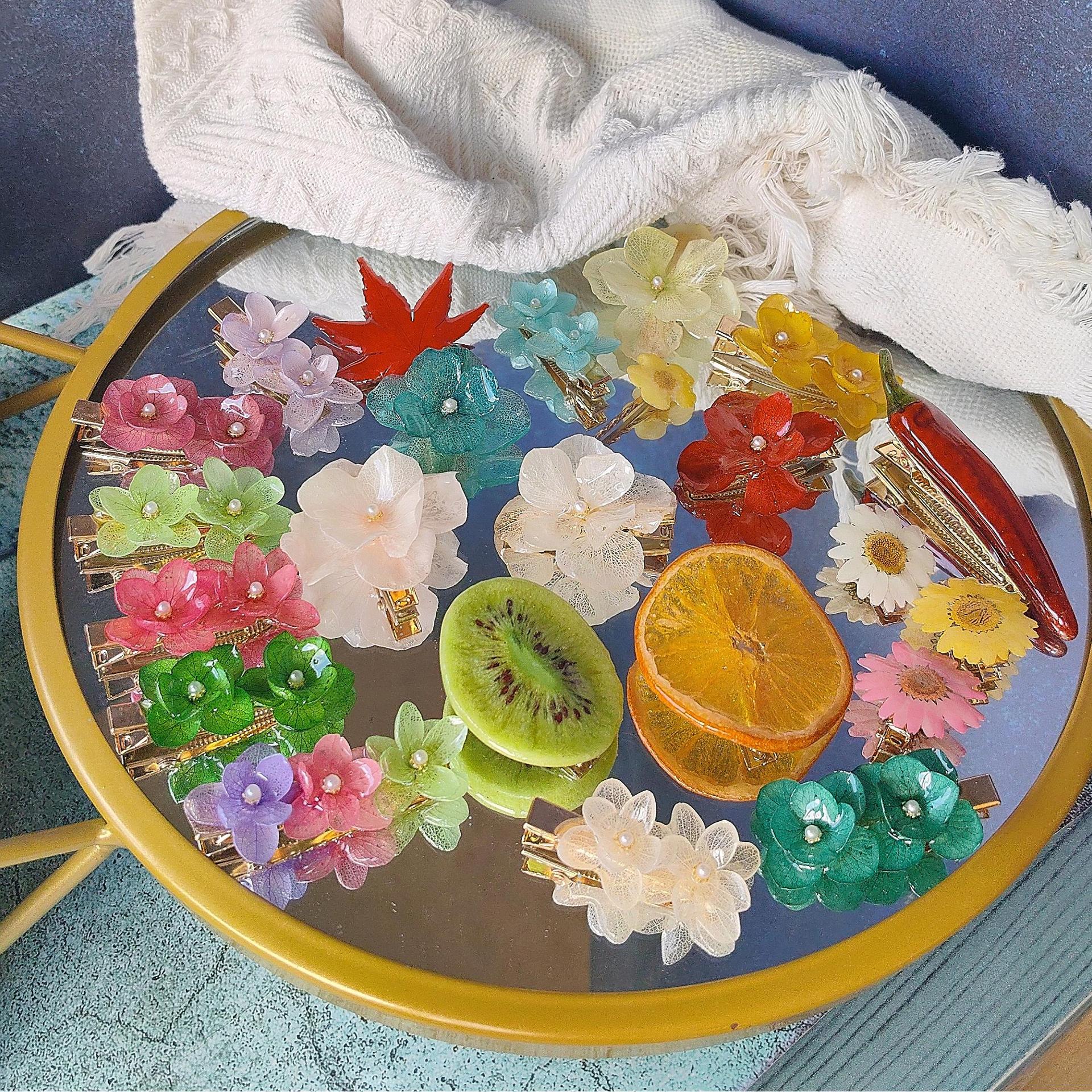 天然花朵原创森甜手制永生花真花真水果边夹发饰头饰创意趣味发夹