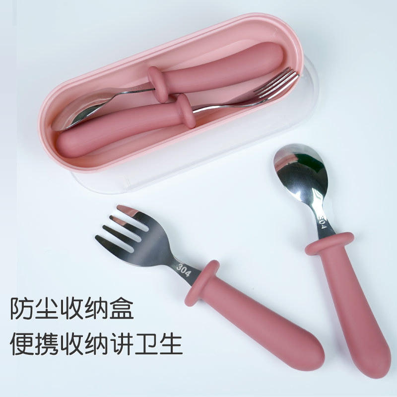 Silicona bebé pezón grado alimenticio silicona 304 Acero inoxidable cuchara bebé suplemento alimenticio cuchara de arroz de color sólido