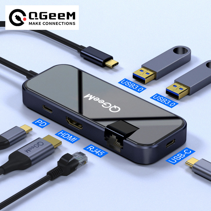 6-in-1 Usb3.0 Type C Hub Hub 4K HDMI Adapter Docking Station Pd Fast Charging Gigabit Network Card